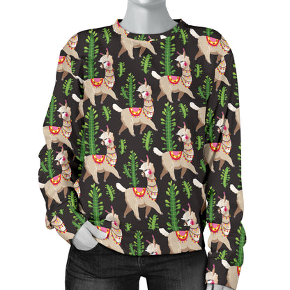 Alpaca Cactus Design Themed Print Women Long Sleeve Sweatshirt