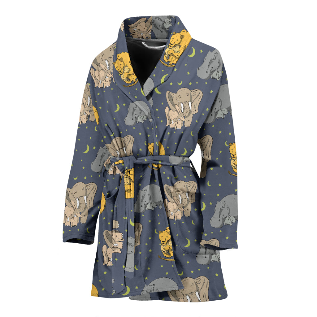 Safari Elephant Lion Print Design LKS303 Women Bathrobe