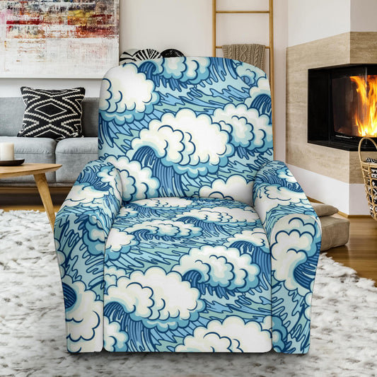 Wave Japan Style Print Design LKS304 Recliner Slipcover with Pocket