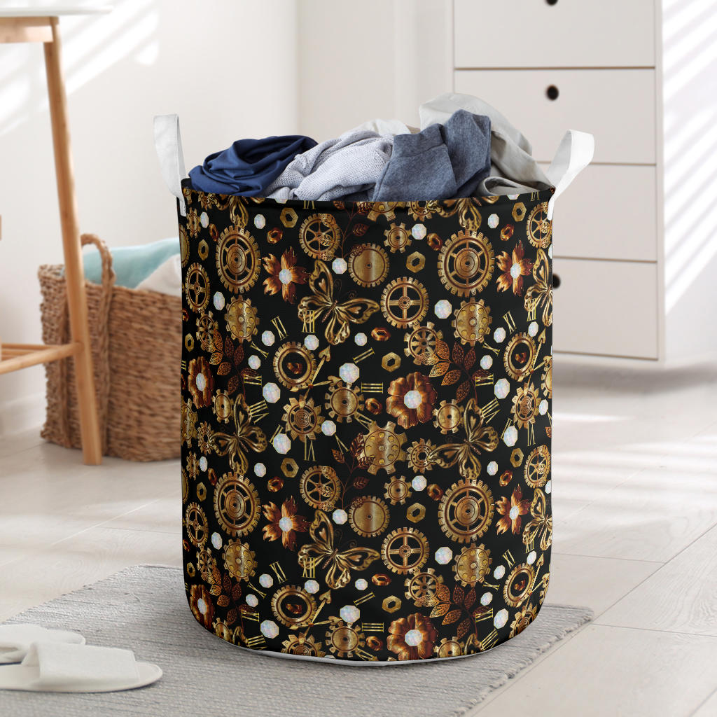 Steampunk Butterfly Design Themed Print Laundry Basket