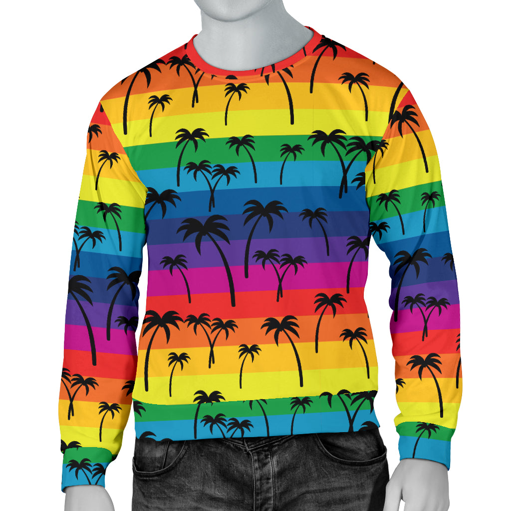 Palm Tree Rainbow Themed Print Men Long Sleeve Sweatshirt