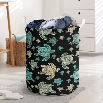 Sea Turtle Stamp Pattern Laundry Basket