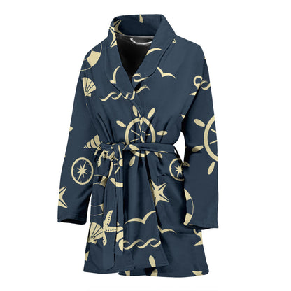 Nautical Pattern Print Design A01 Women Bathrobe