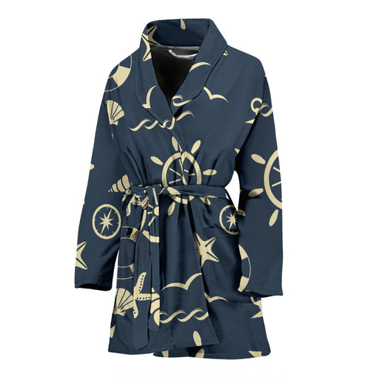 Nautical Pattern Print Design A01 Women Bathrobe