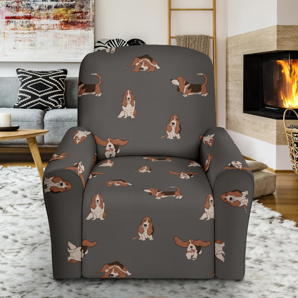 Basset Hound Pattern Print Design 03 Recliner Slipcover with Pocket
