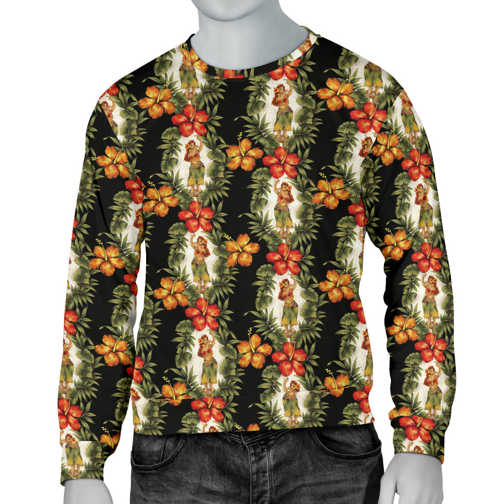 Hawaiian Flower Hula Hibiscus Print Men Long Sleeve Sweatshirt