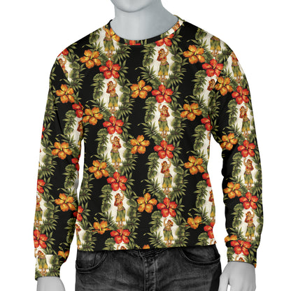 Hawaiian Flower Hula Hibiscus Print Men Long Sleeve Sweatshirt