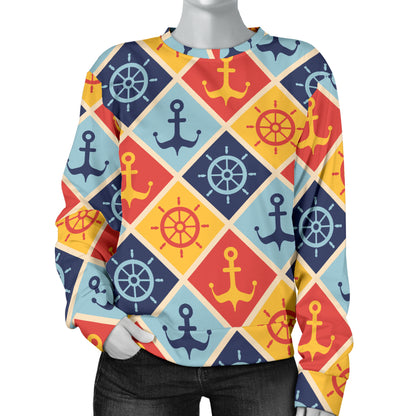 Nautical Pattern Design Themed Print Women Long Sleeve Sweatshirt