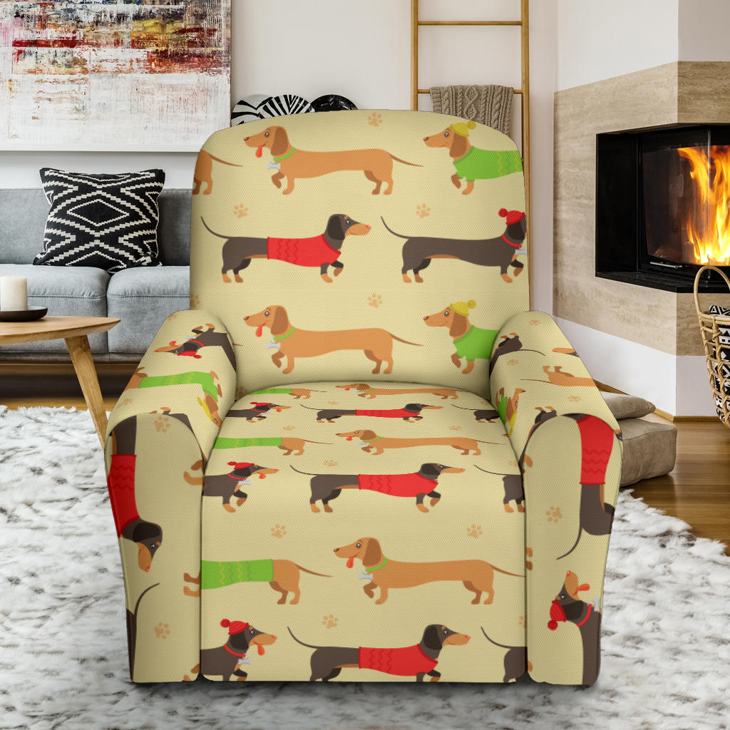 Dachshund Pattern Print Design 06 Recliner Slipcover with Pocket