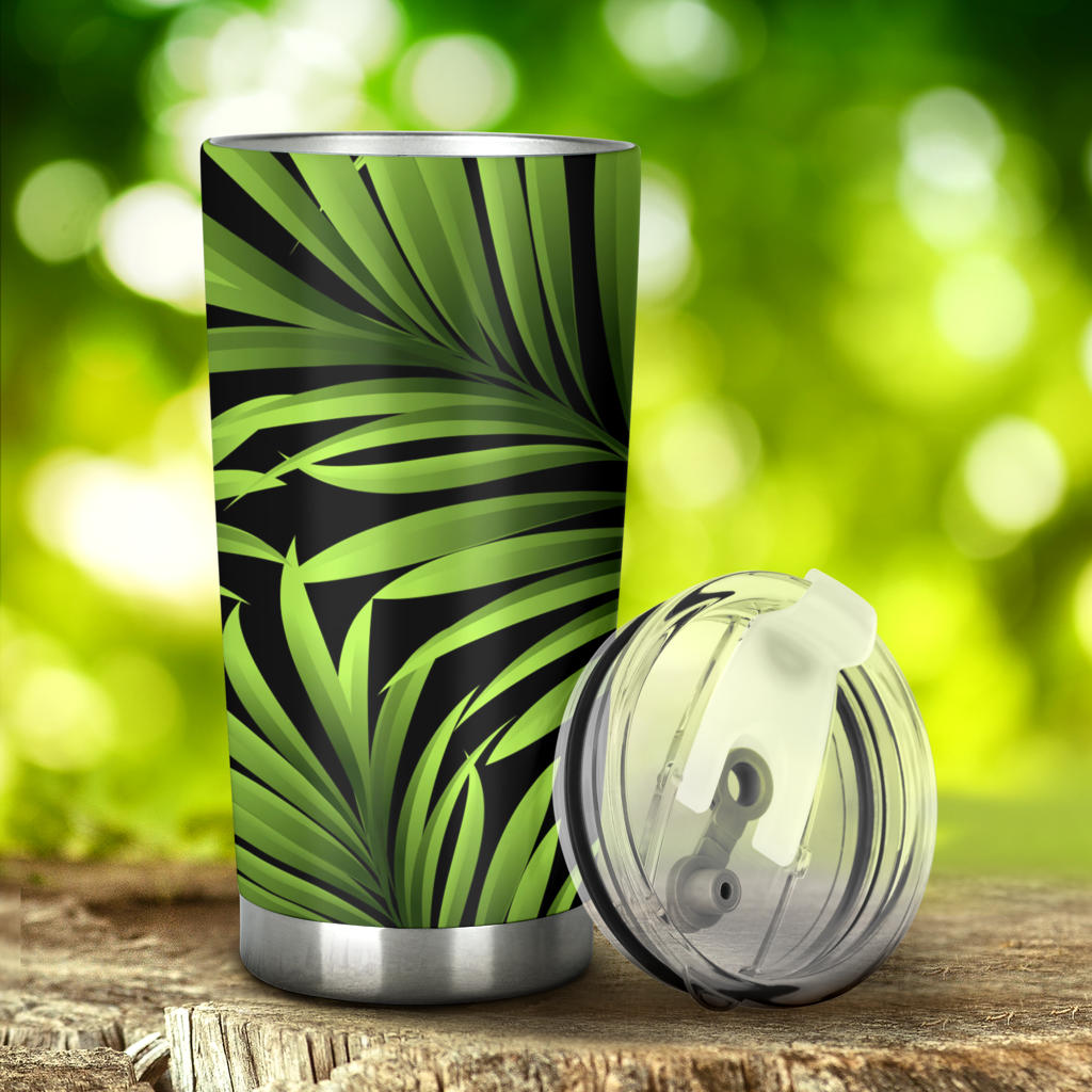 Green Neon Tropical Palm Leaves Tumbler