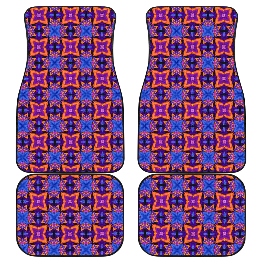 kaleidoscope Purple Orange Print Design Car Floor Mats Front Back