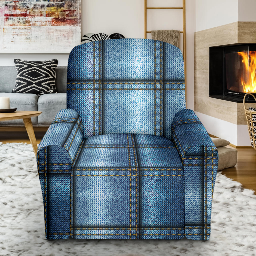 Jean Patchwork Pattern Print Design 02 Recliner Slipcover with Pocket