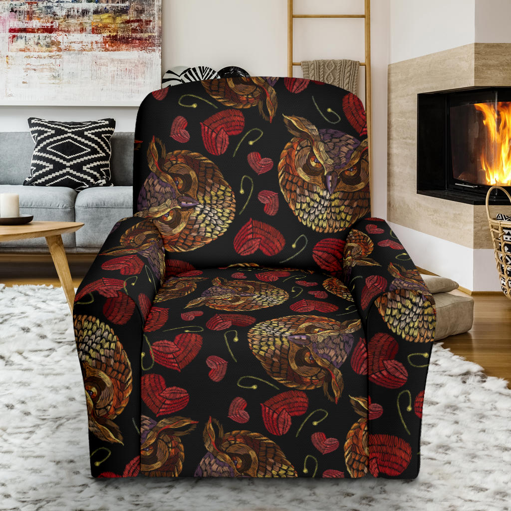 Owl Pattern Print Design A08 Recliner Slipcover with Pocket