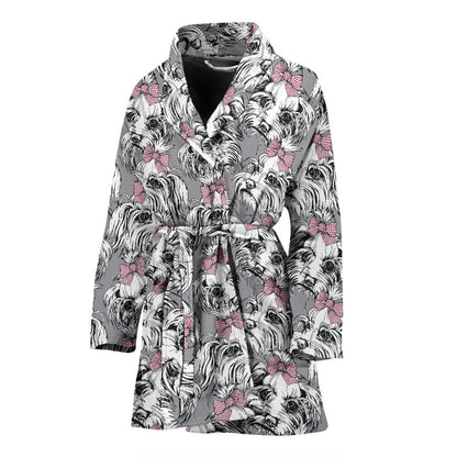 Maltese Pattern Print Design 01 Women Bathrobe