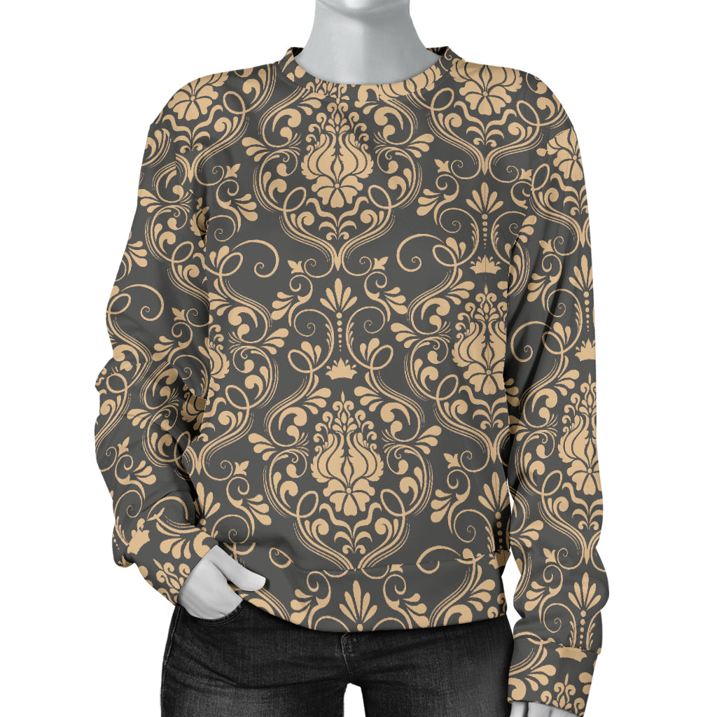 Damask Elegant Luxury Print Pattern Women Long Sleeve Sweatshirt