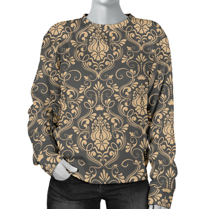 Damask Elegant Luxury Print Pattern Women Long Sleeve Sweatshirt
