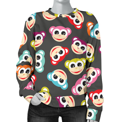 Monkey Head Design Themed Print Women Long Sleeve Sweatshirt