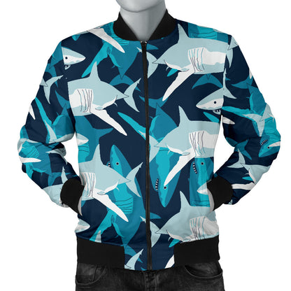 Shark Design Print Men Bomber Jacket