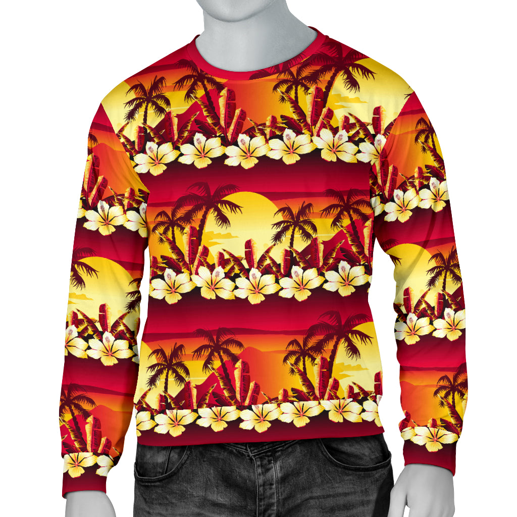 Hawaiian Tropical Sunset Hibiscus Print Men Long Sleeve Sweatshirt