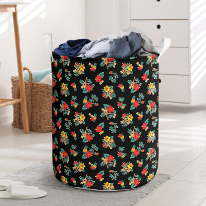 Hawaiian Flower Themed Print Laundry Basket
