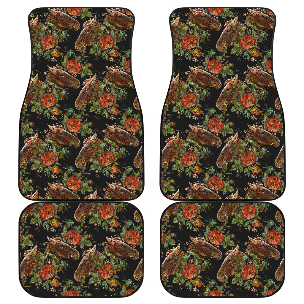 Horse Embroidery with Flower Design Car Floor Mats Front Back