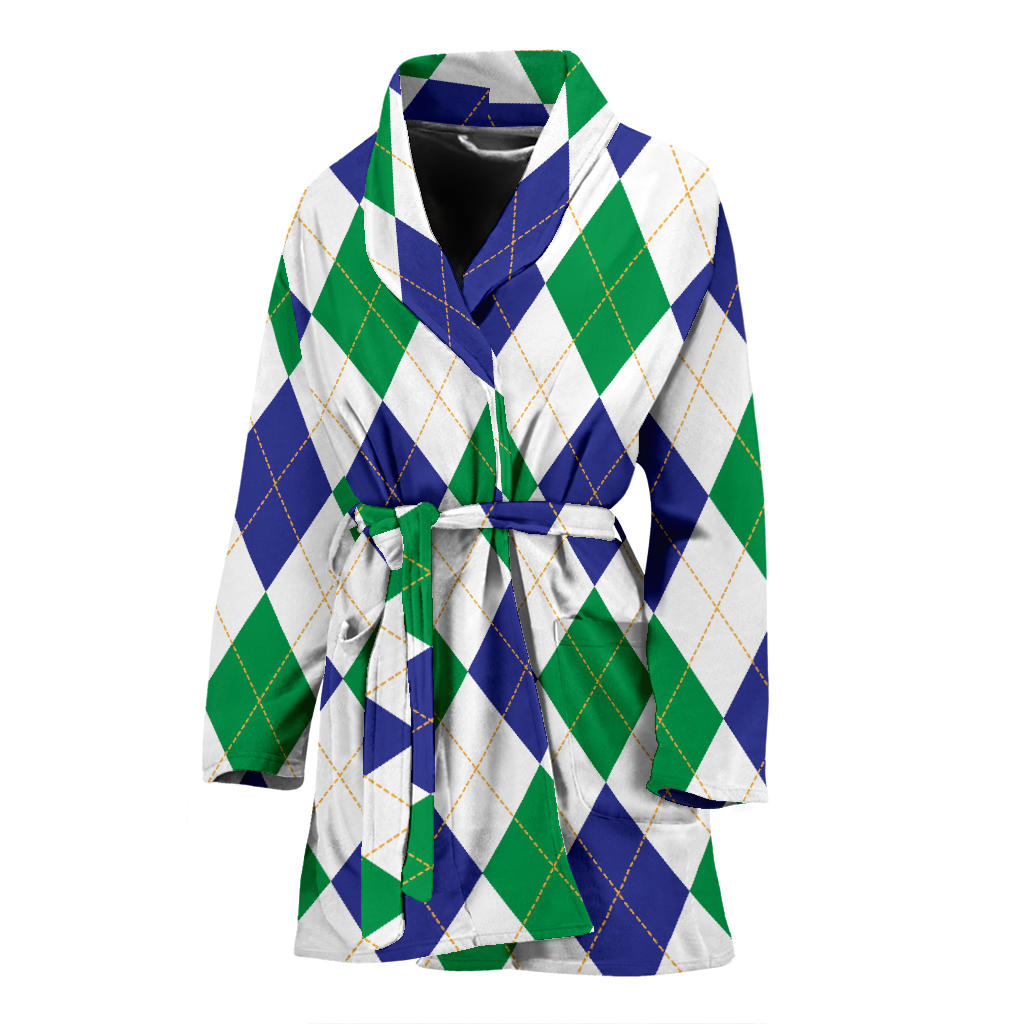 Argyle Green Blue Pattern Print Design 03 Women Bathrobe