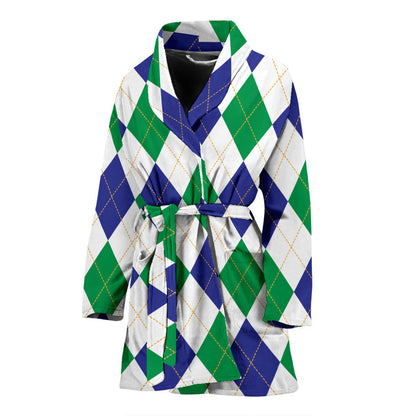 Argyle Green Blue Pattern Print Design 03 Women Bathrobe