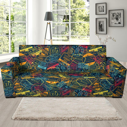 Travel Stamp Colorful Print Design LKS304 Sofa Slipcover