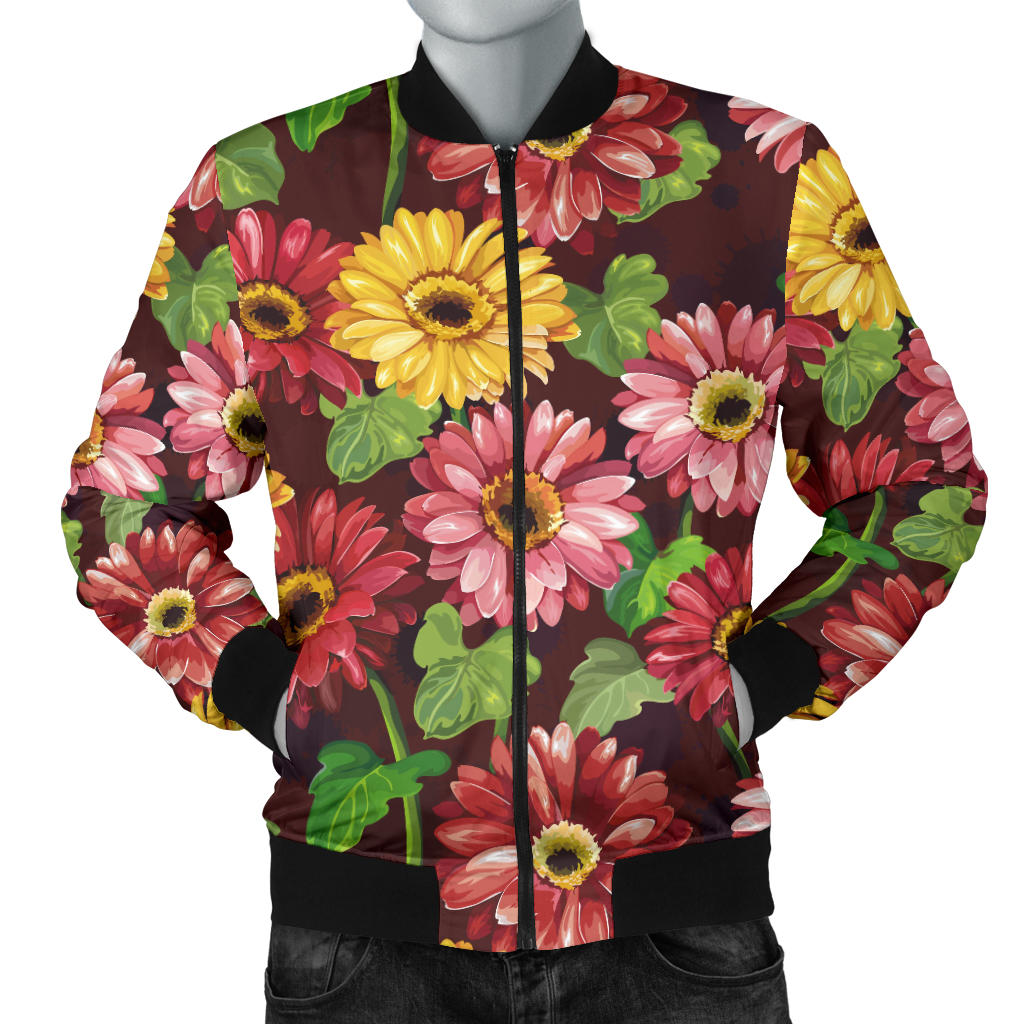 Daisy Gerbera Print Pattern Men Bomber Jacket