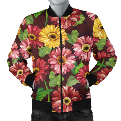 Daisy Gerbera Print Pattern Men Bomber Jacket
