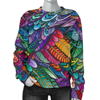 Feather Multicolor Design Print Women Long Sleeve Sweatshirt