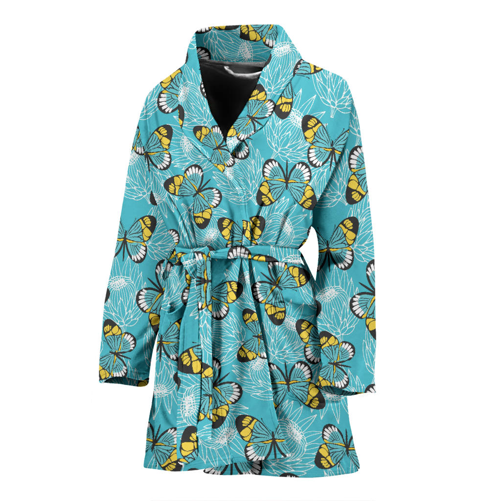 Butterfly Pattern Print Design 010 Women Bathrobe