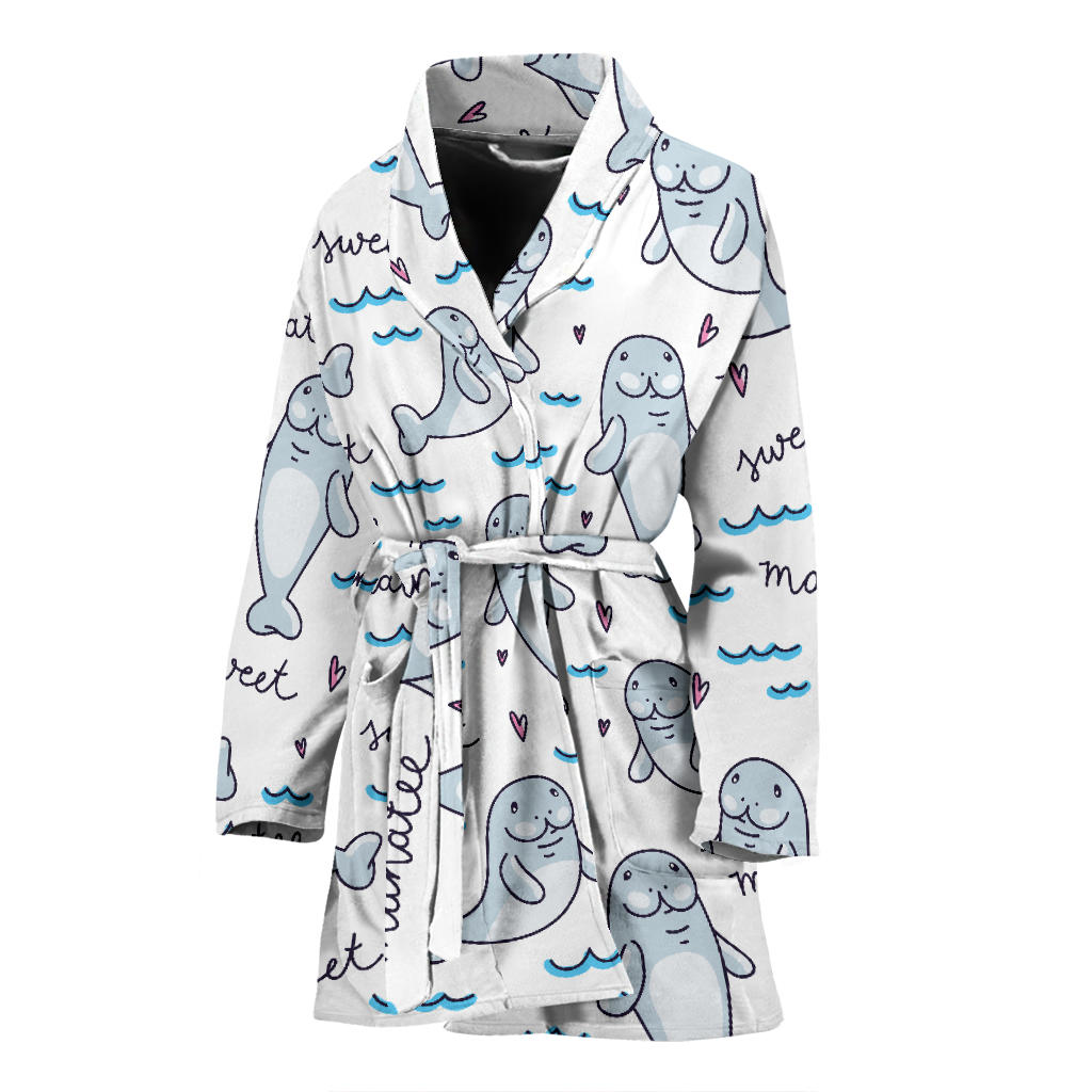 Manatee Baby Pattern Print Design 03 Women Bathrobe