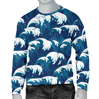 Ocean Wave Pattern Print Men Long Sleeve Sweatshirt