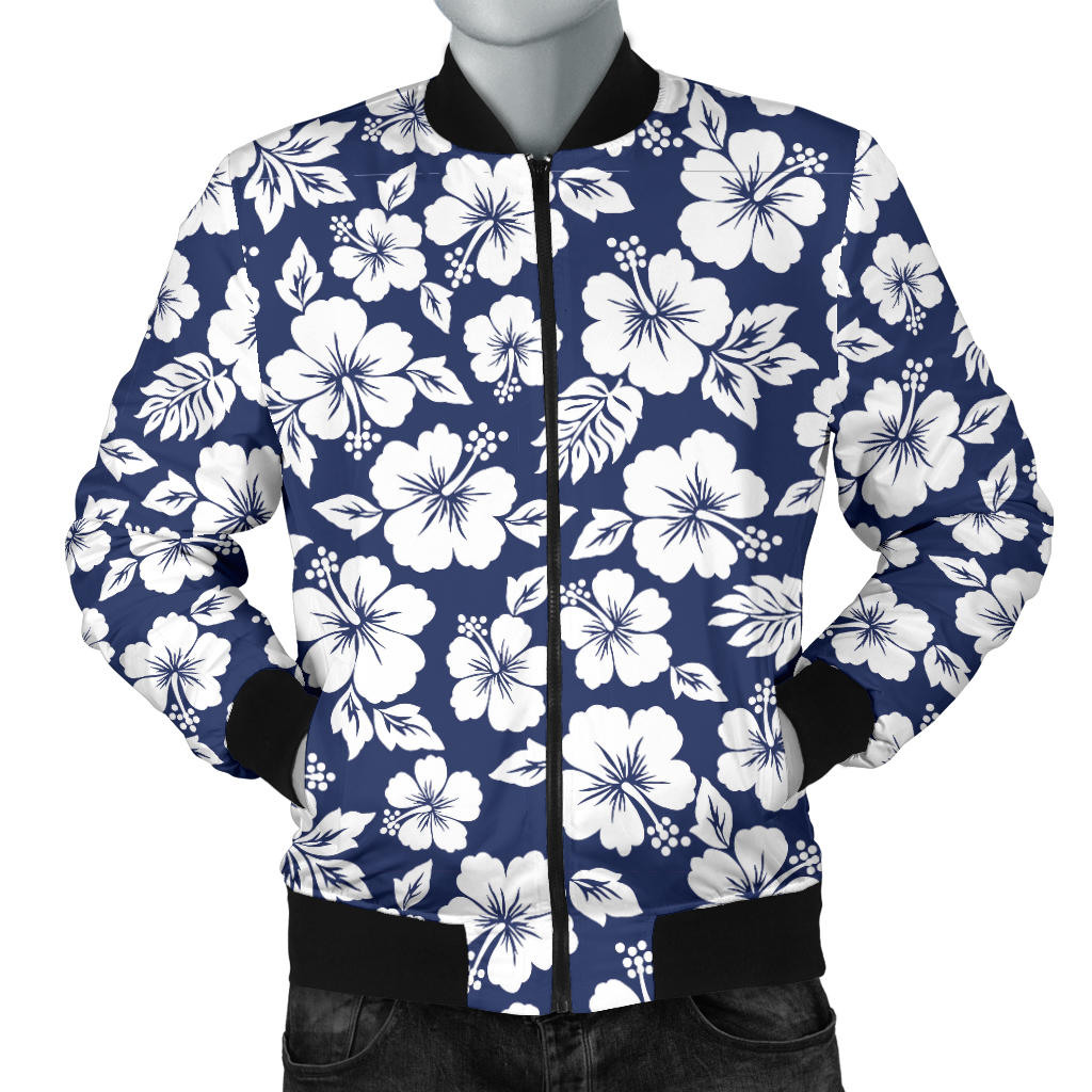 Hibiscus Blue Hawaiian Flower Style Men Bomber Jacket