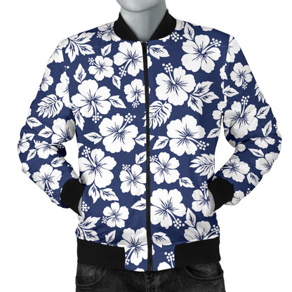 Hibiscus Blue Hawaiian Flower Style Men Bomber Jacket