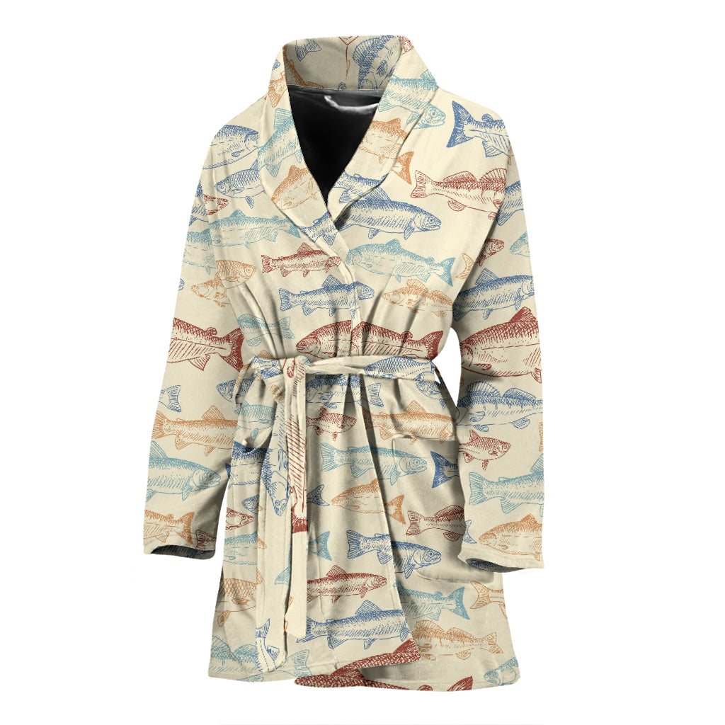 Salmon Fish Print Design LKS302 Women Bathrobe