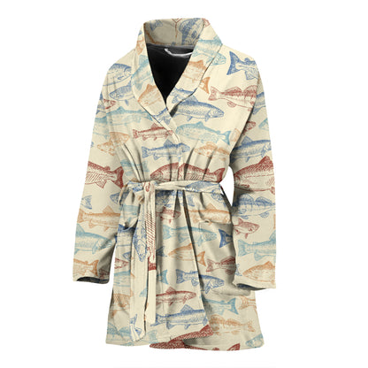 Salmon Fish Print Design LKS302 Women Bathrobe