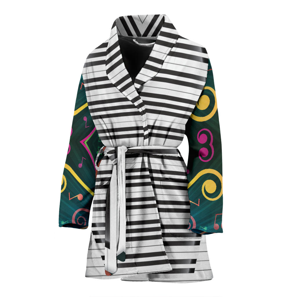 Piano Pattern Print Design 01 Women Bathrobe