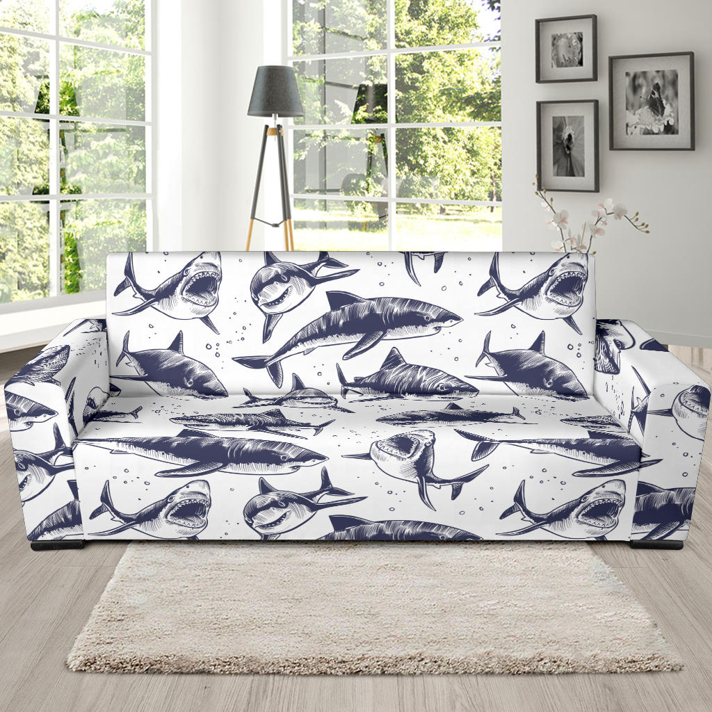 Great White Shark Pattern Print Design 02 Sofa Slipcover