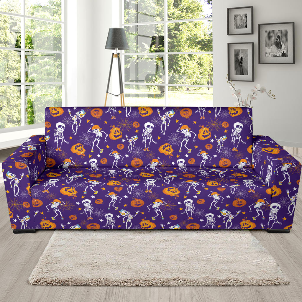 Skeleton Halloween Dance Print Design LKS304 Sofa Slipcover