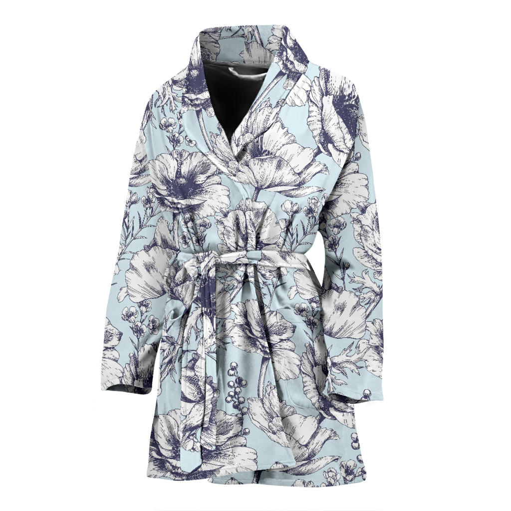 Anemone Pattern Print Design 02 Women Bathrobe