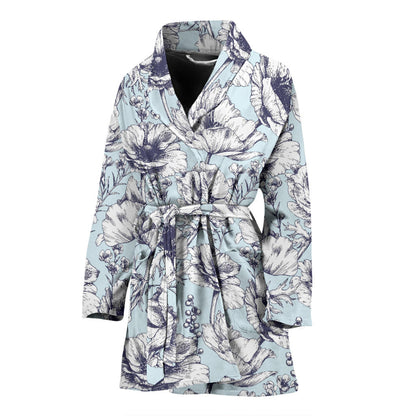Anemone Pattern Print Design 02 Women Bathrobe