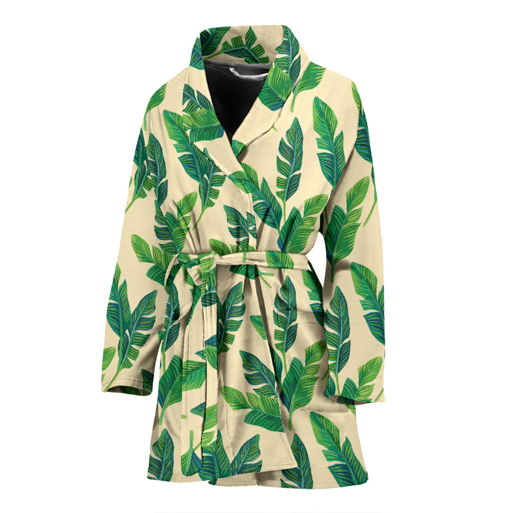 Banana Leaf Pattern Print Design 01 Women Bathrobe