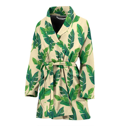 Banana Leaf Pattern Print Design 01 Women Bathrobe