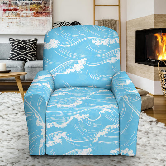 Ocean Wave Pattern Print Design A01 Recliner Slipcover with Pocket
