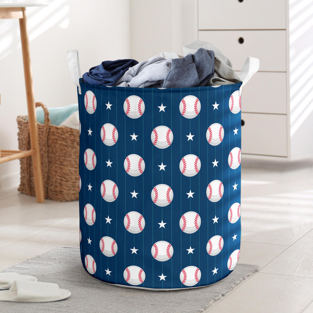 Baseball Star Print Pattern Laundry Basket