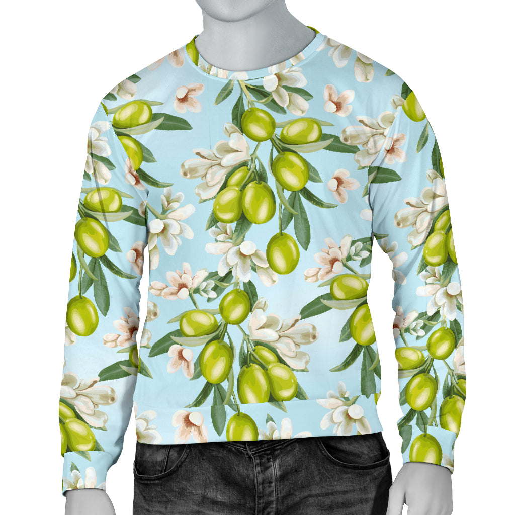 Elegant Olive Floral Print Men Long Sleeve Sweatshirt