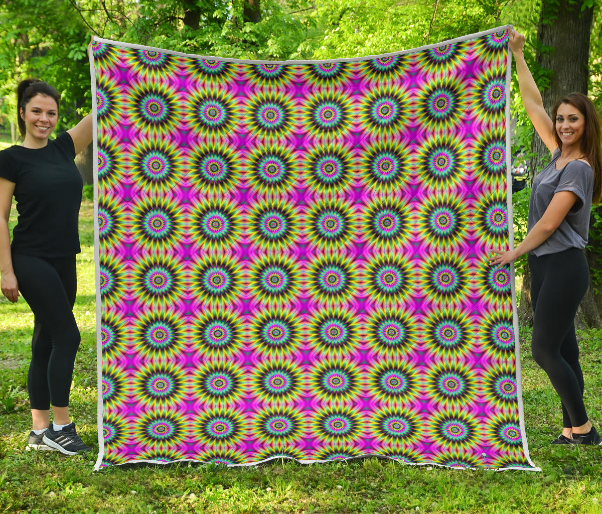 Optical illusion Flower Rainbow Style Quilt Bedspread