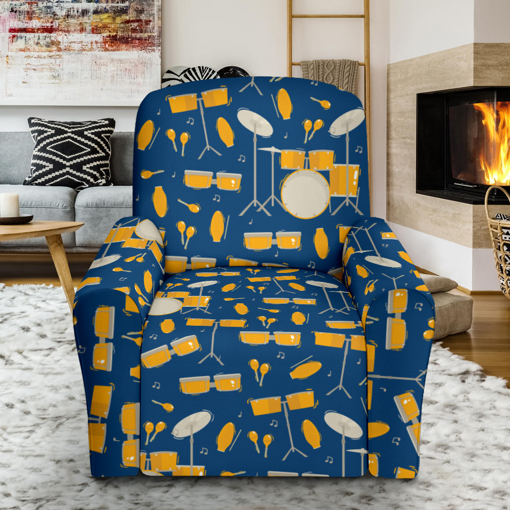 Drum Set Pattern Print Design 03 Recliner Slipcover with Pocket